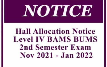 Hall Allocation Notice -Level IV BAMS BUMS 2nd Semester Exam Nov 2021 – Jan 2022