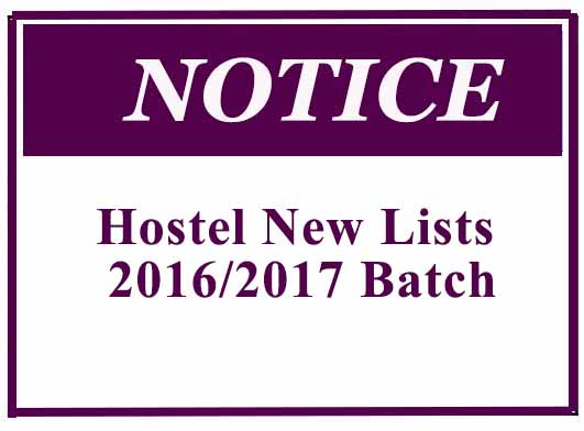Hostel New Lists 2016/2017 Batch