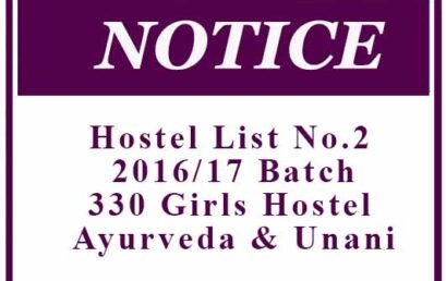 Hostel List No.2 2016/17 Batch: 330 Girls Hostel Ayurveda & Unani