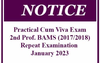 Practical Cum Viva Examination: 2nd Professional BAMS (2017/2018) Repeat Examination – January 2023