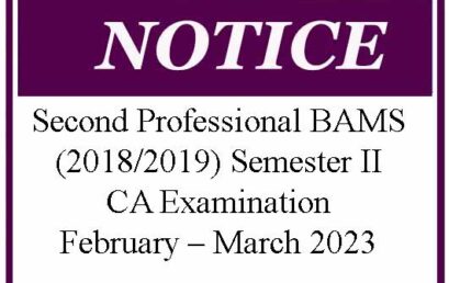 Second Professional BAMS (2018/2019) Semester II CA Examination – February – March 2023
